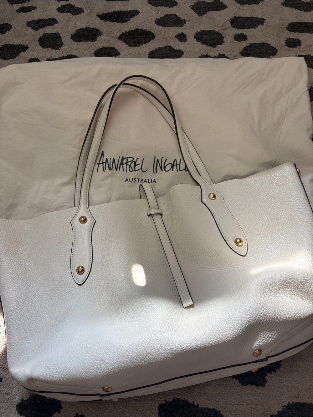 Annabel Ingall White Pebbled Leather Tote with Gold Hardware